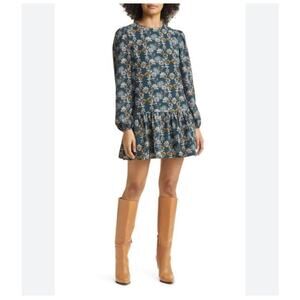 NWOT Caslon Floral Drop Waist Long Sleeve Mini Dress Size XS